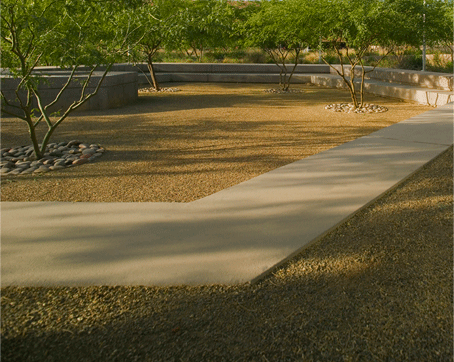 Looking south at the amphitheater with the stabilized granite permeable 