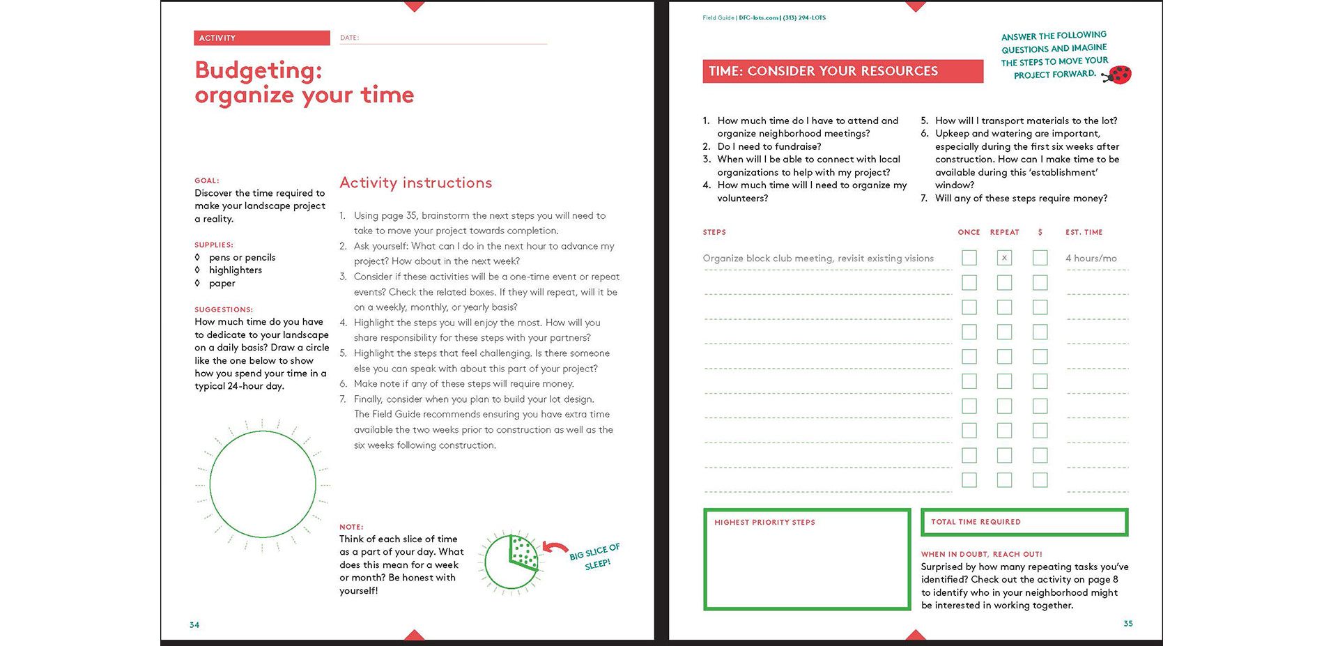 Sample of the Get Organized section of the Workbook