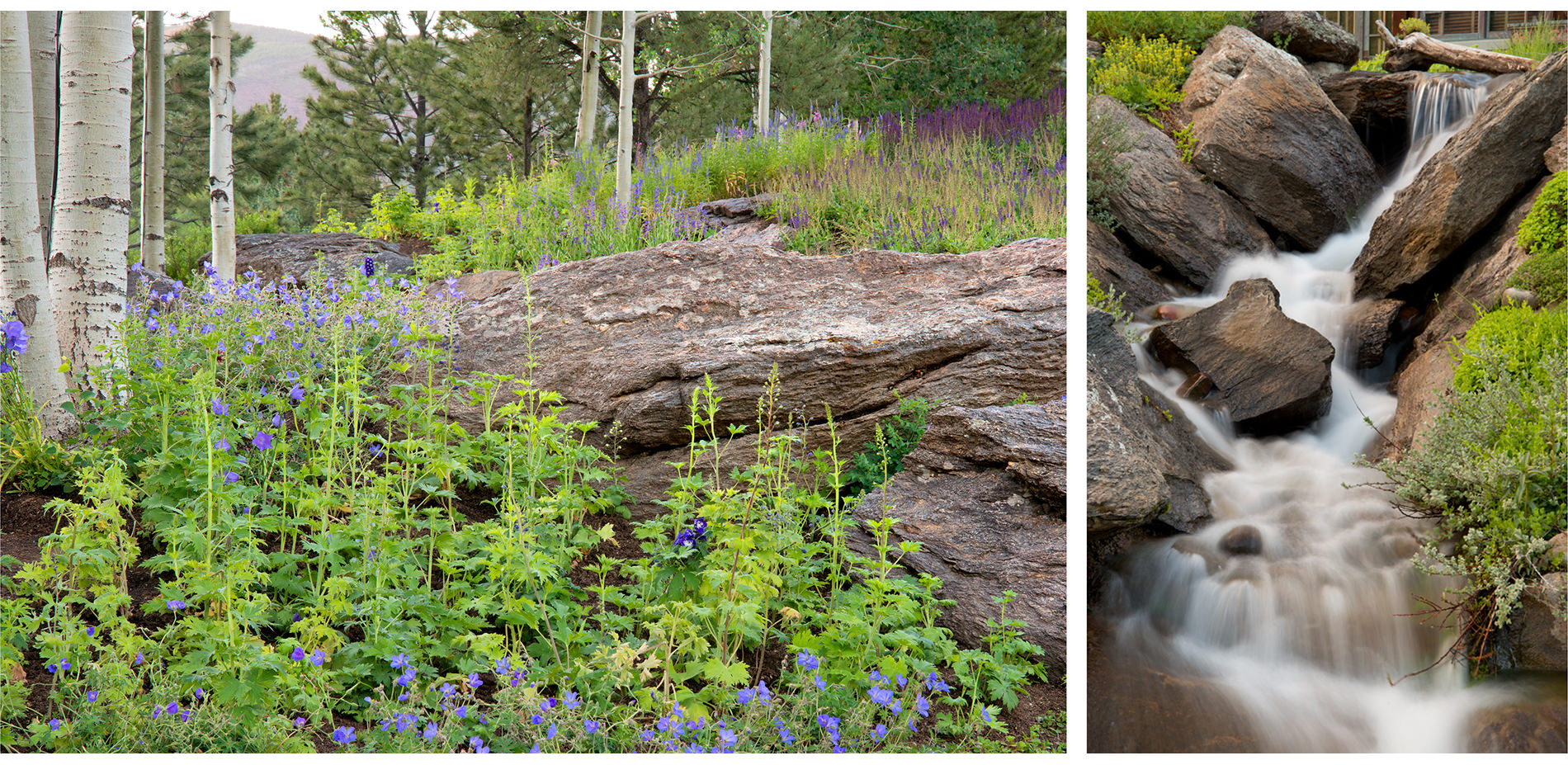 Stone Outcropping and Water Pouring Over Cantilevered Rock Ledges