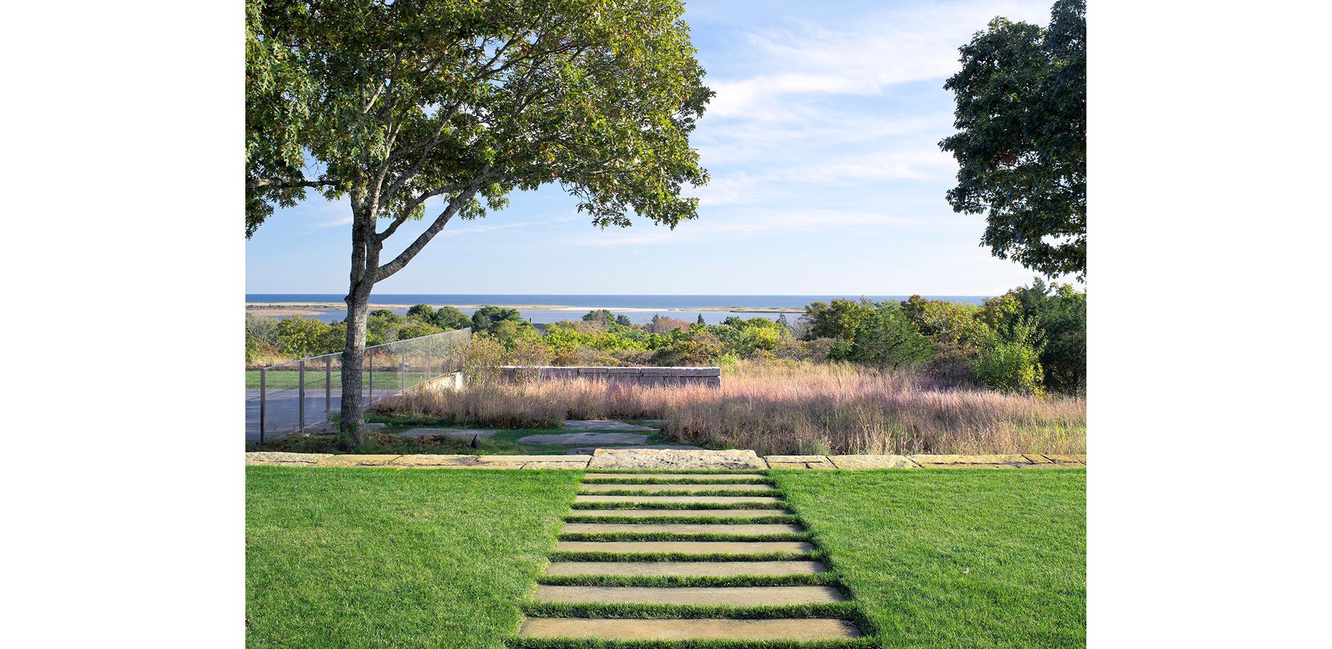 Granite Slab Walkway on Lawn Leading to Meadow