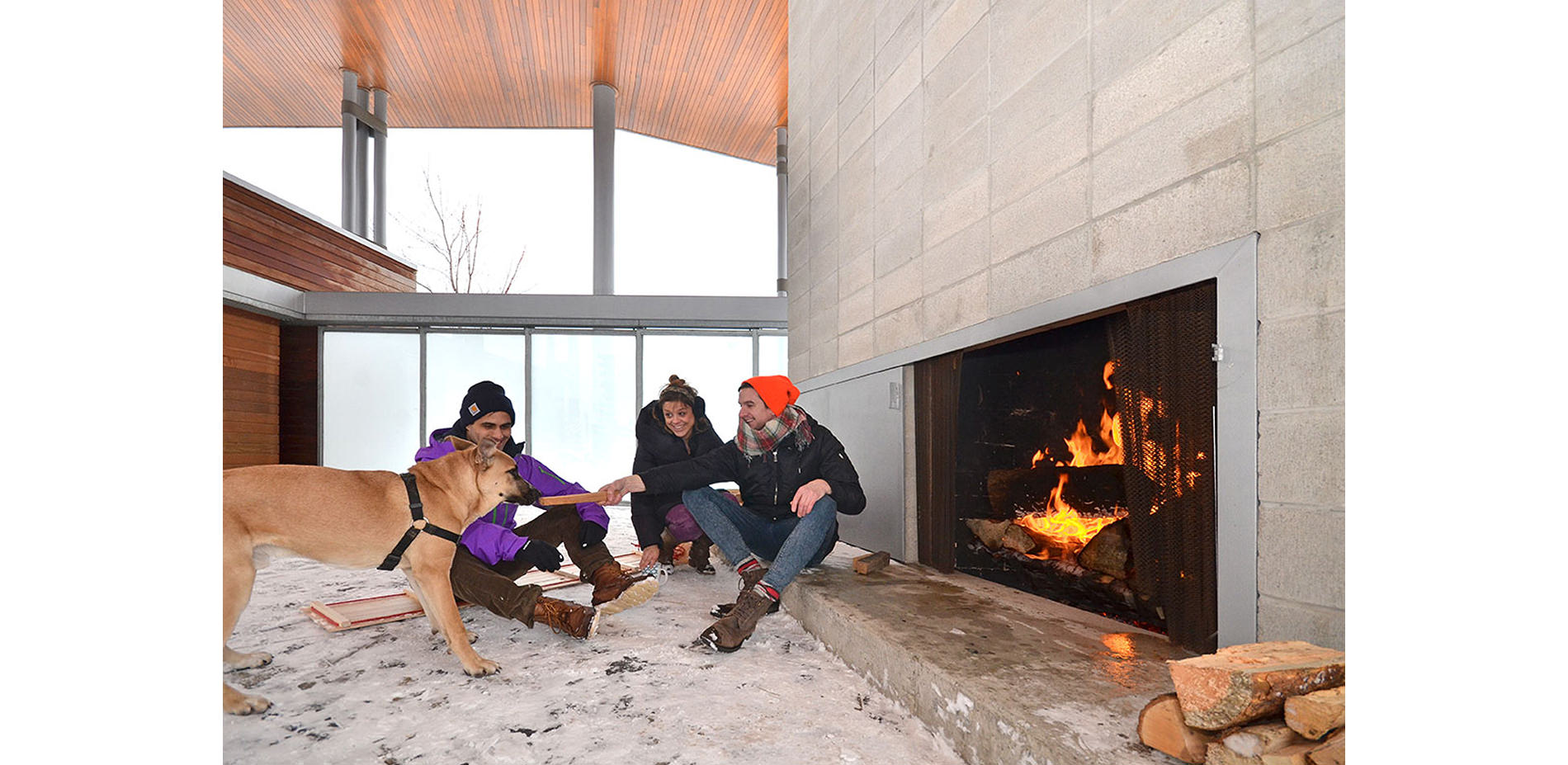 People Under Pavilion by Fireplace