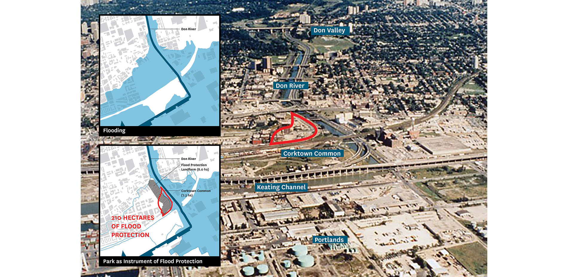 Map of City with Corktown Common Labeled