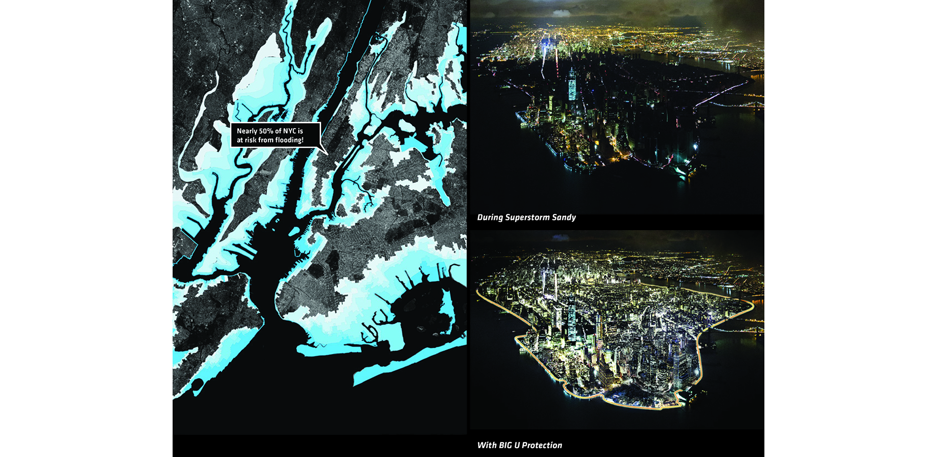 Multiple Images of Manhattan Highlighting Flooding Risk