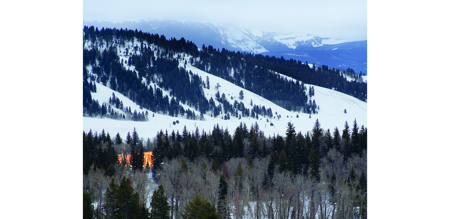 Hillside Covered in Snow with Visitor Center at the Bottom