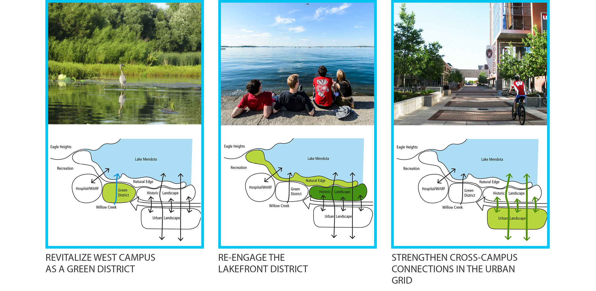 Synthesizing the rigorous campus-wide landscape and watershed analyses, the master plan grounded its recommendations within three place-based district…