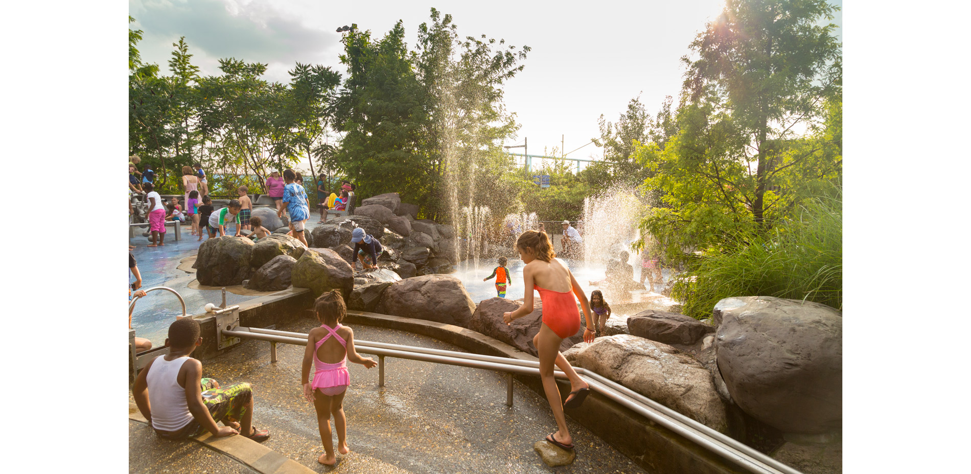 Upland play spaces connect to nearby Cobble Hill, a park-starved neighborhood.  Play program is placed at the entry for the convenience of families an…