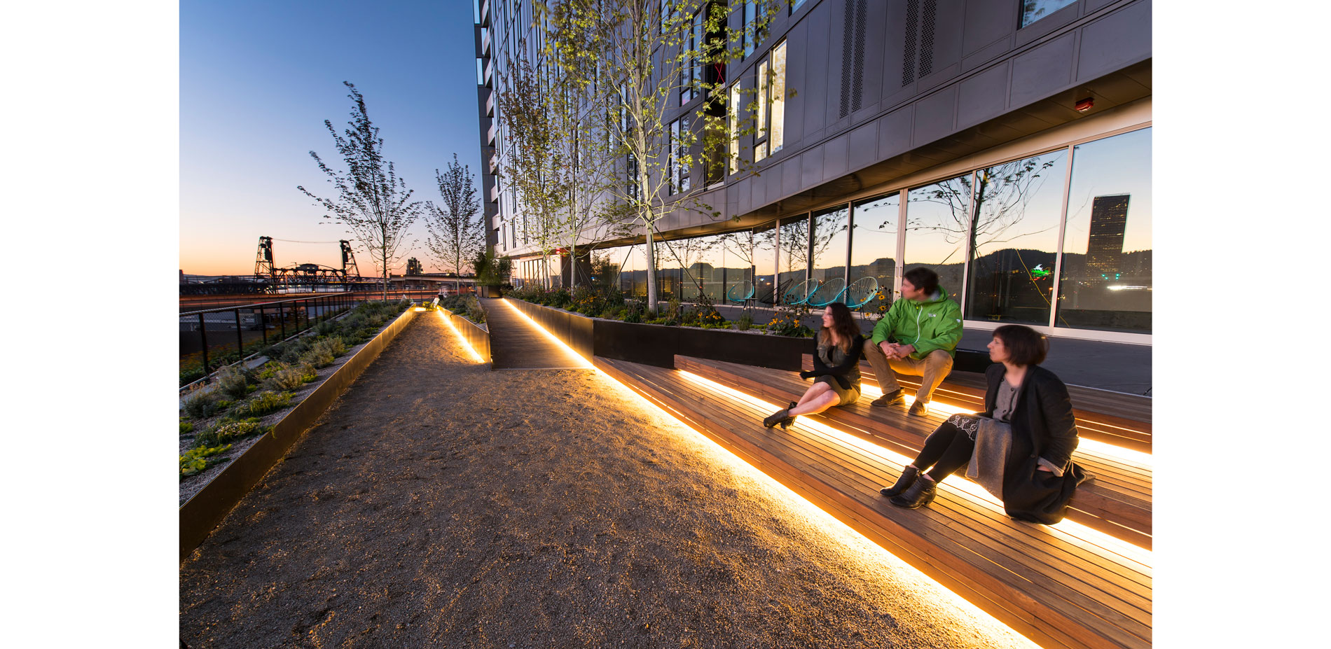 Open to the public during business hours, the roof garden offers spectacular views of the Willamette River and downtown Portland. …