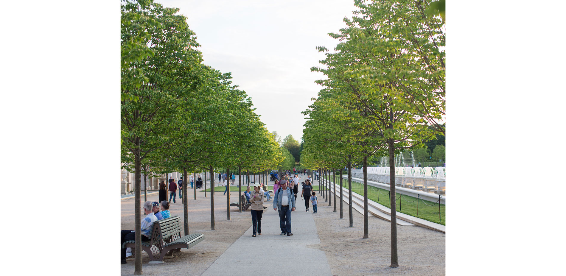 Visitors may both stroll along the fountains or sit on the custom designed benches.…