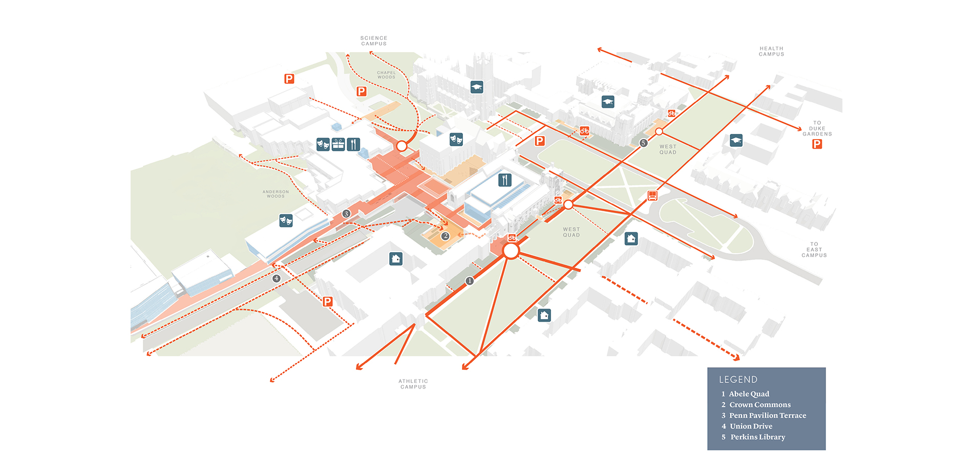 Enhanced connectivity and a network of landscape spaces that support active program create an armature for 24/7 campus community. …