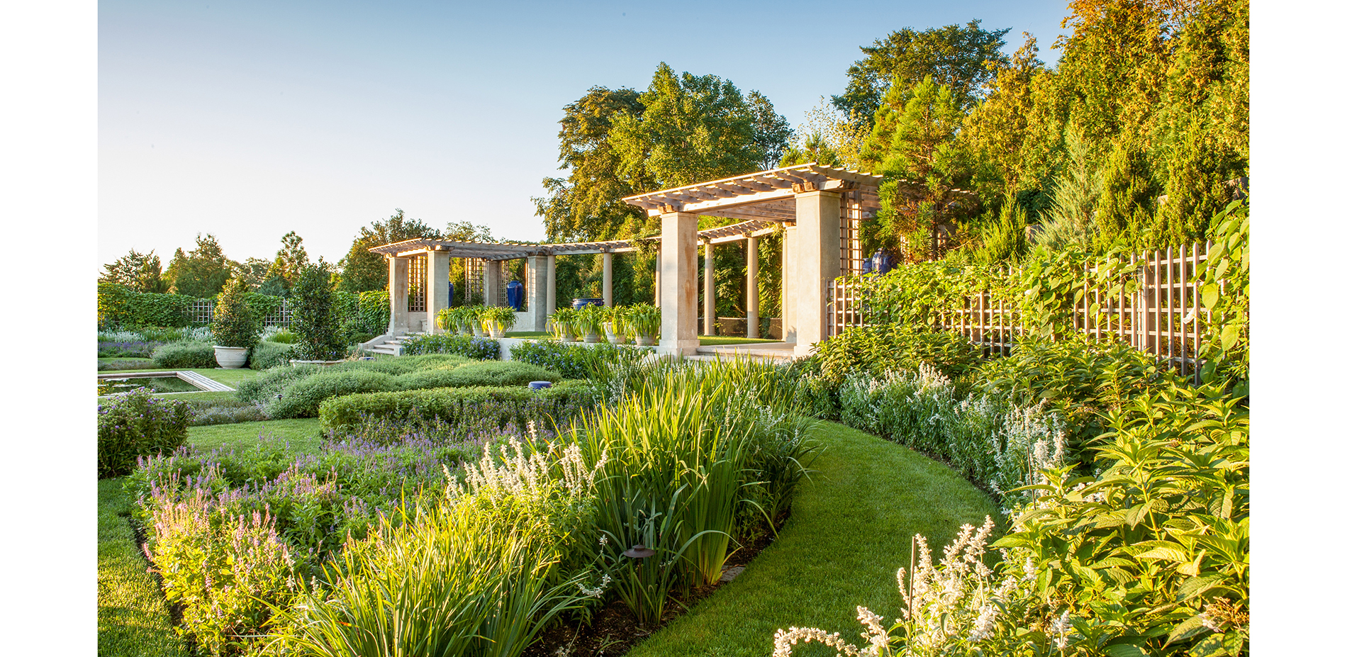 The pergola at the south end of the garden provides an elevated vantage of the garden and the rural landscape beyond.…