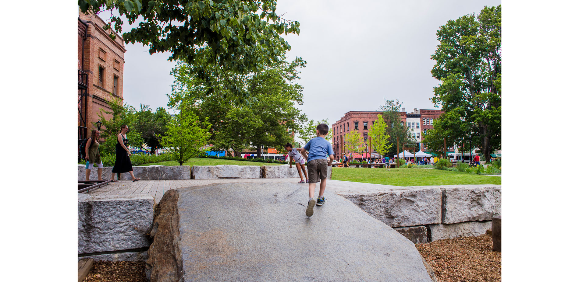 Kids at the public forums voted for slabs of stone and logs over the usual play equipment. Their ideas were realized with reclaimed granite and slabs …