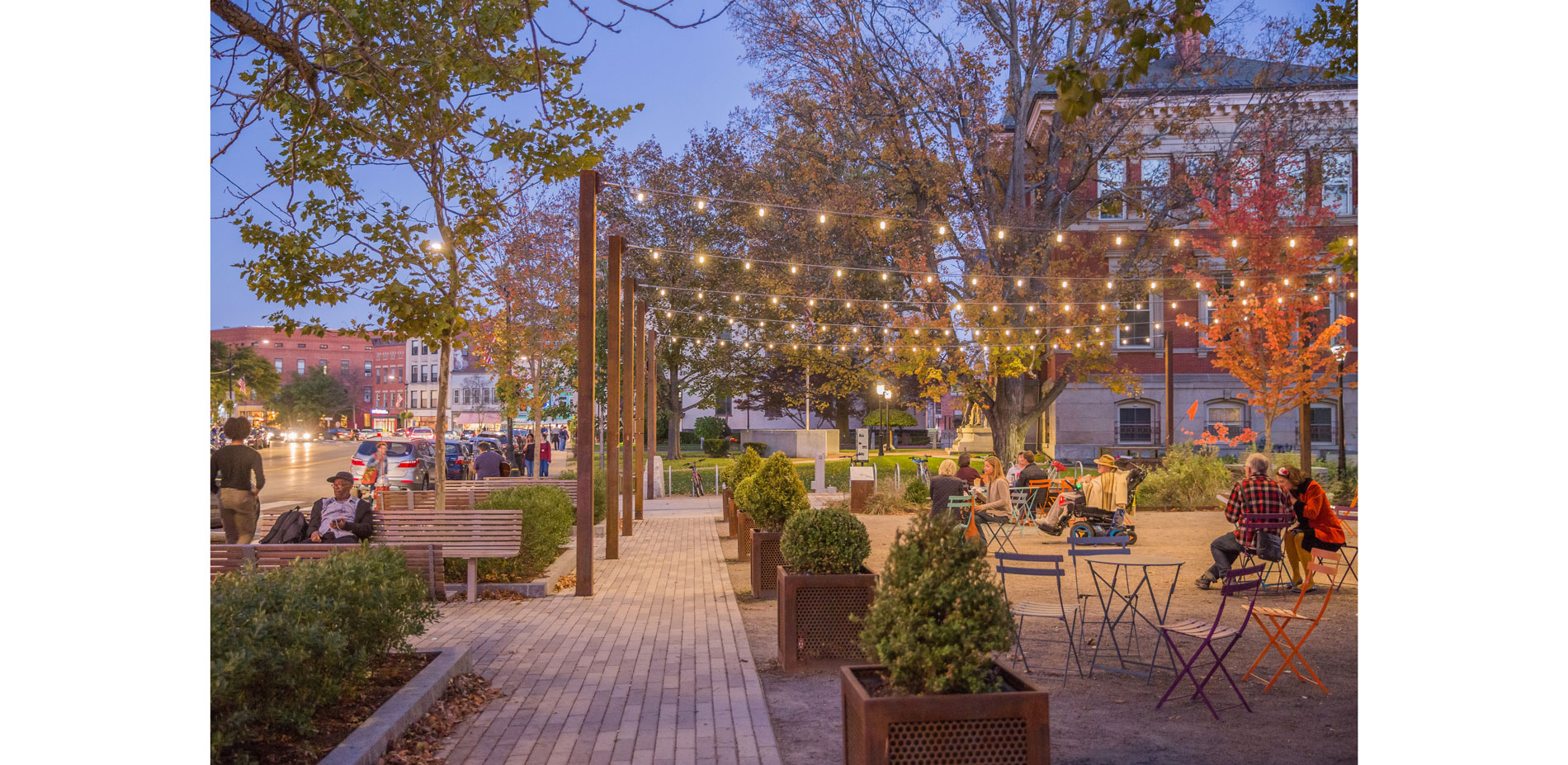 Moveable multi-colored furniture, vintage rolling carts, comfortable benches, rusty steel planters and perennials and groundcovers create a new, funky…