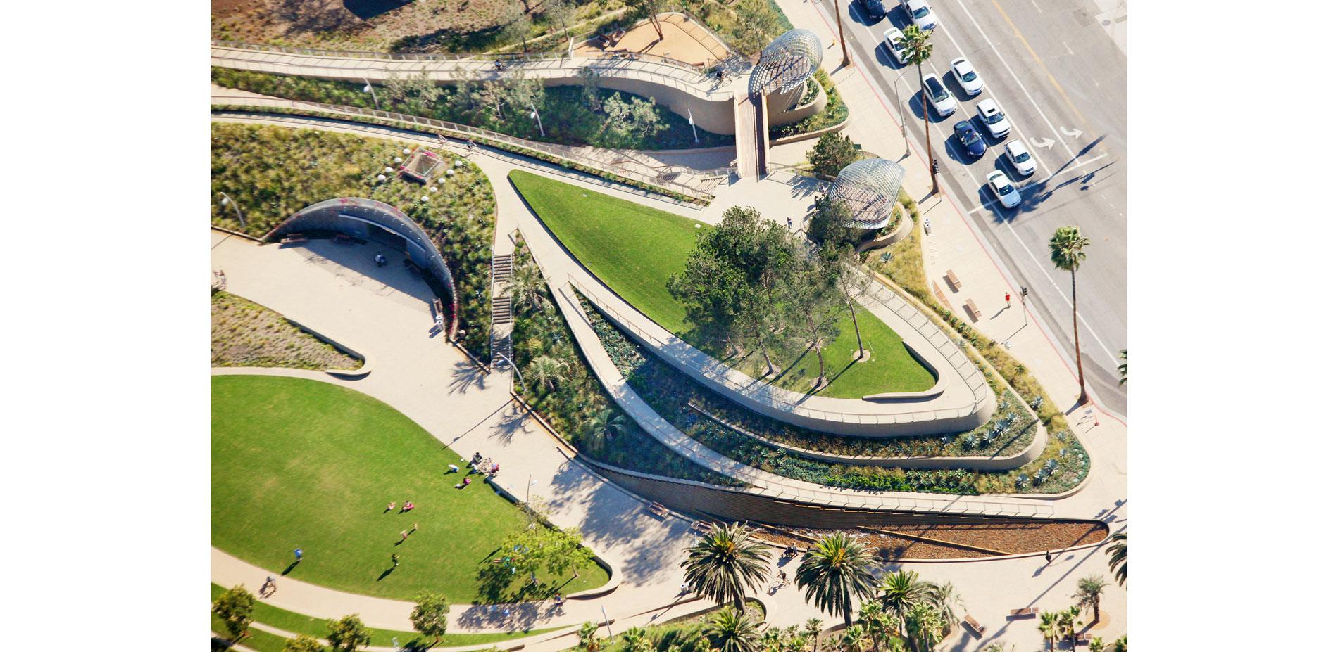 Observation Hill, which reaches a height of 18’ creates a dramatic platform from which to take in views of the ocean and pier. It dually serves to buf…