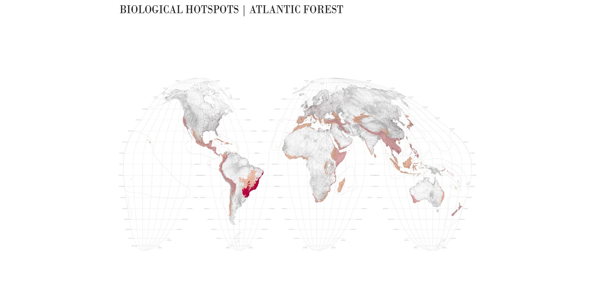 The world's 36  biological hotspots - with the Atlantic Forest hotspot highlighted so as to key in an exemple  of the detailed analysis conducted fro …