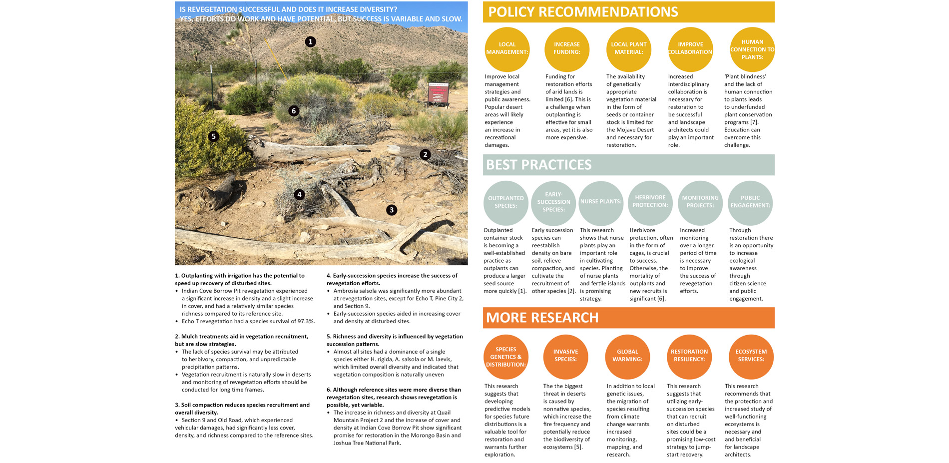 This research questions if revegetation efforts were effective at restoring diversity in the Mojave Desert and offers recommendations for policy, prac…