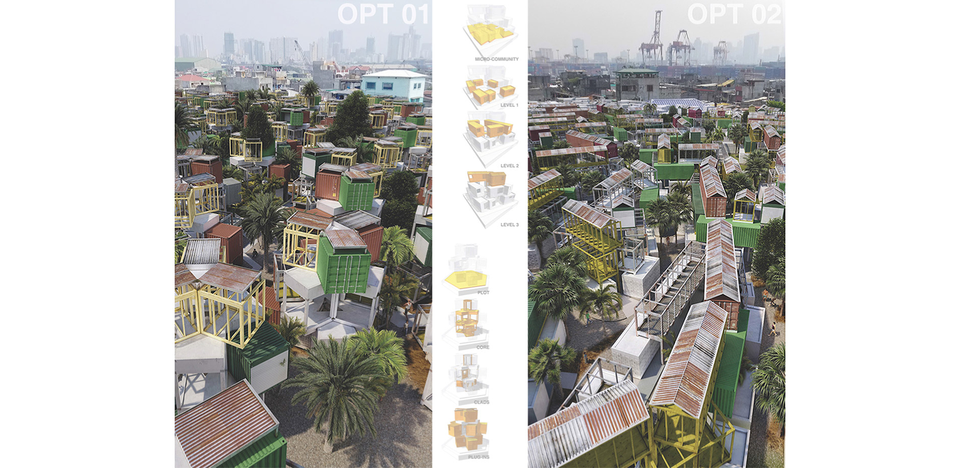 Horizon perspectives depicting the two design in context with the city of Manila.…