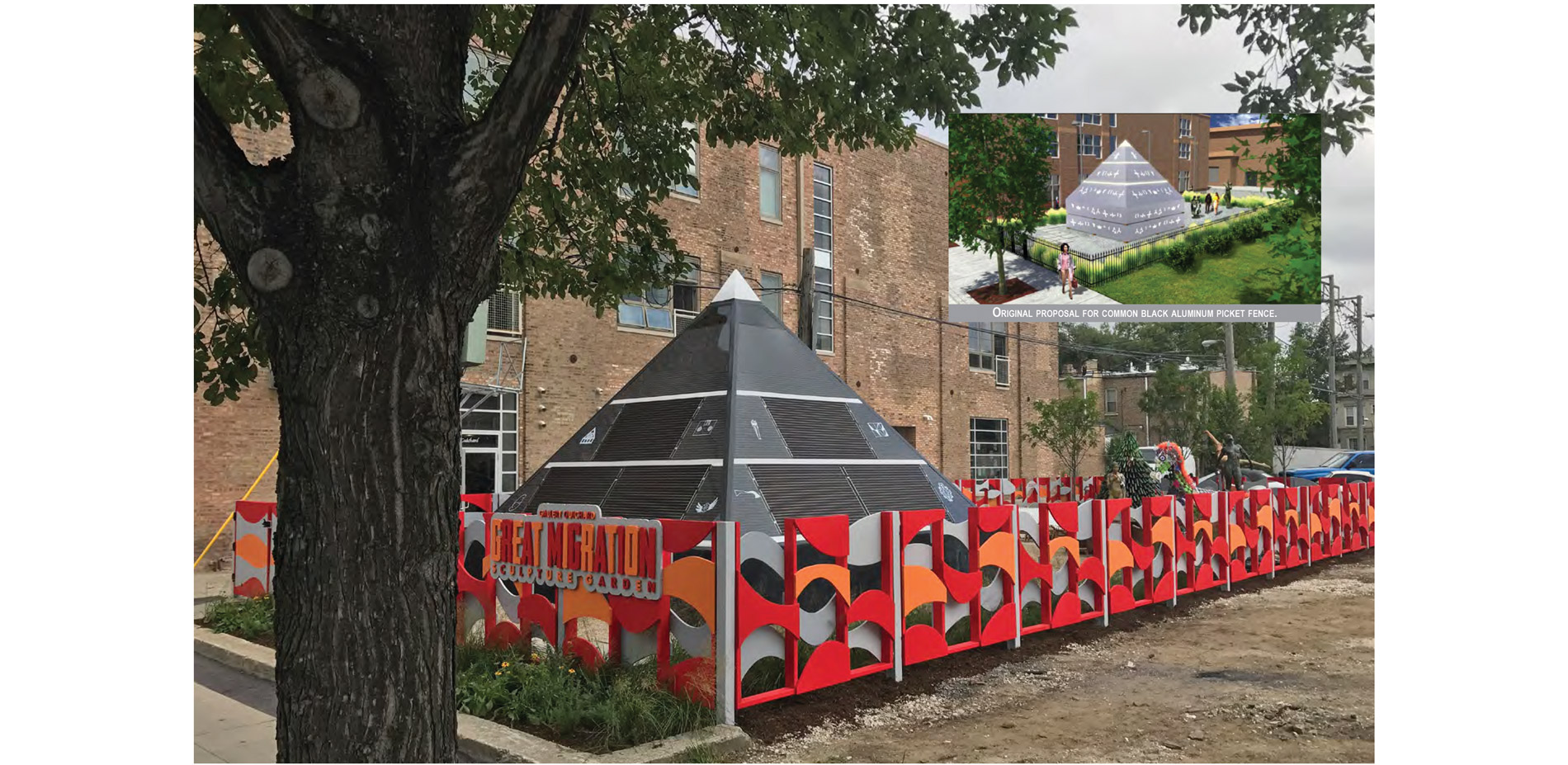 The Jazz Fence provides visual energy in demarcating the perimeter of the sculpture garden which includes work by Chicago artists - including Shala, t…