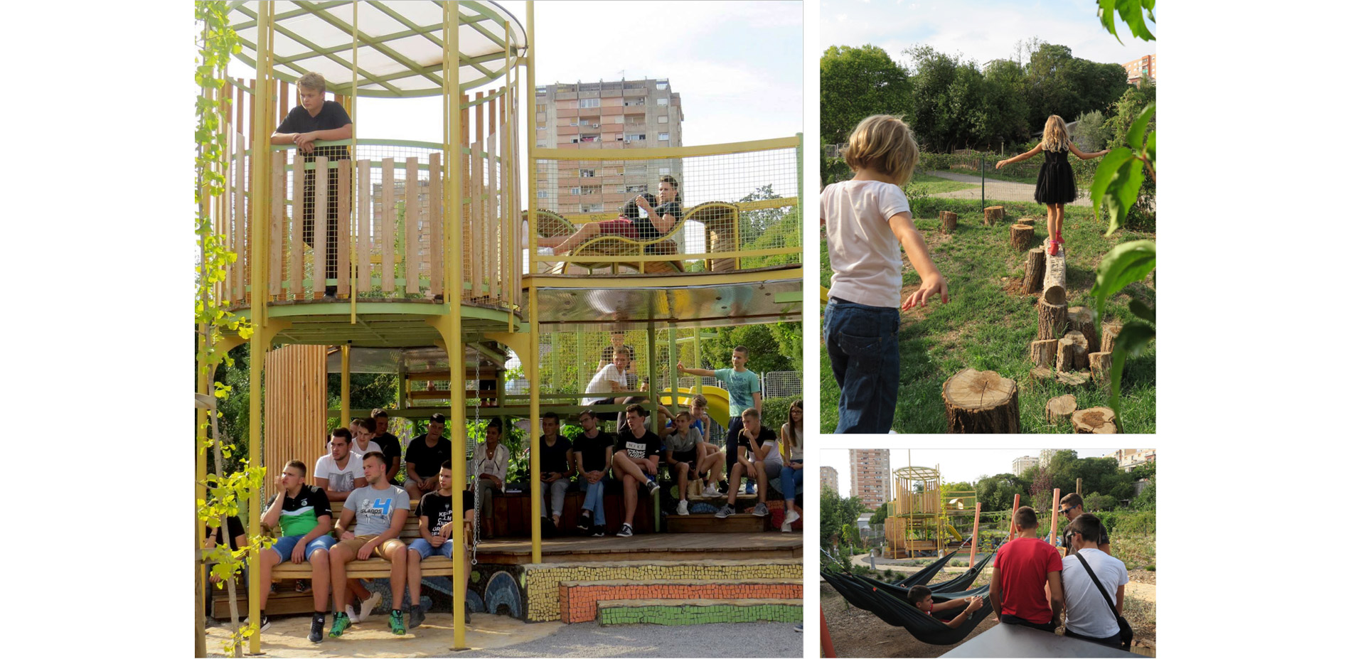As intended, the garden caters to various scales of social interactions for varying age groups. The central large gathering space is frequently used f…