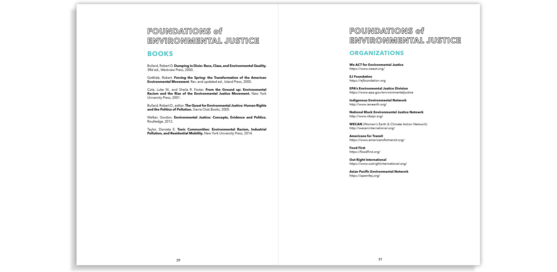 Two pages from the “Resources” Section of A Student’s Guide to Environmental Justice.…