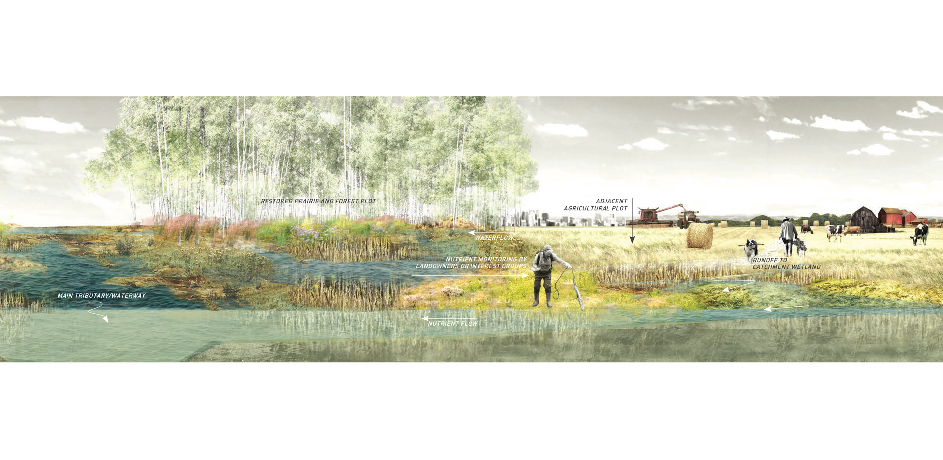 The intervention observes the relationship between a farming practice and an adjacent converted plot where drainage can collect towards wetland, fores…
