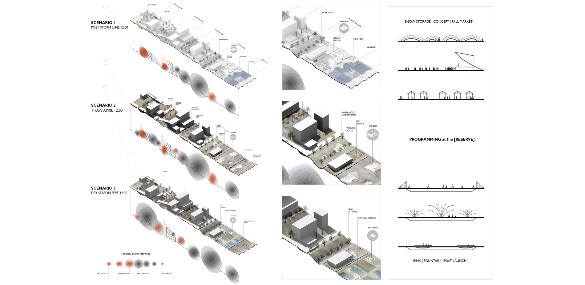 The presence and absence of snow activates programming and circulation throughout the site. …