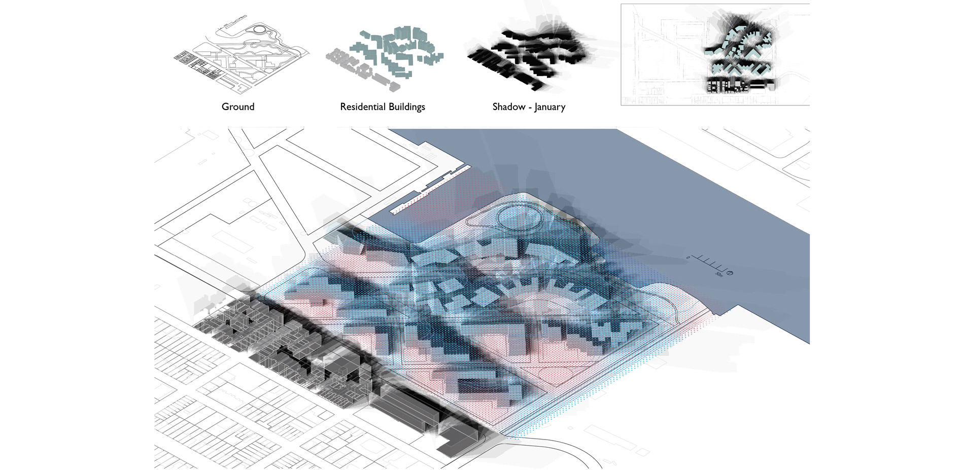 Building shadows and reflections create dynamic microclimates.…