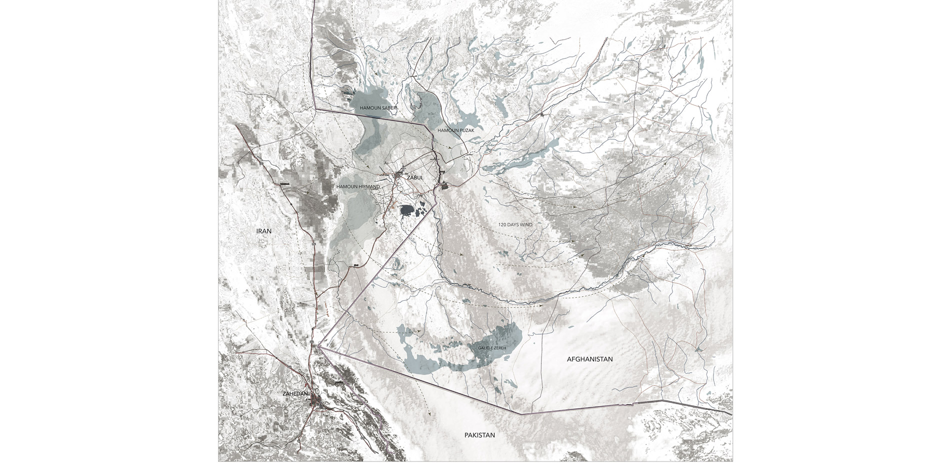 Showing the location of Hamoun Lakes at the boarder of Iran and Afghanistan. 120 days wind is a near surface local wind that causes dust and sand stor…