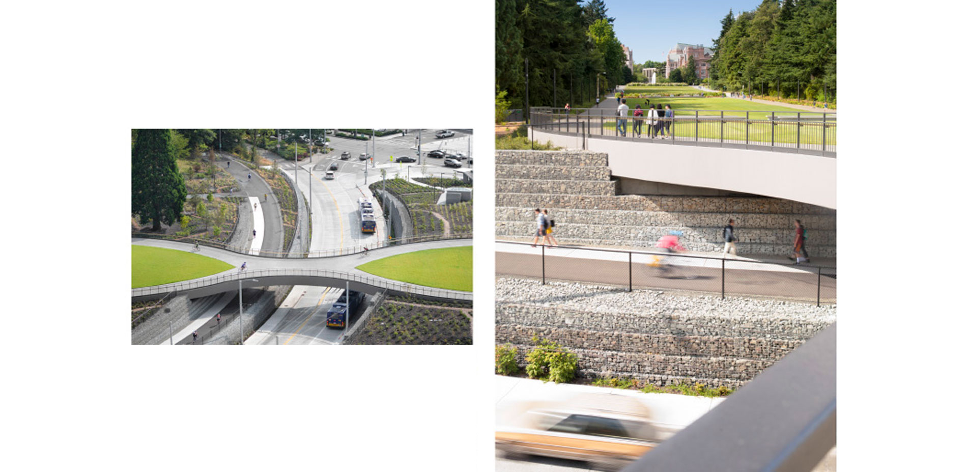 Photos highlighting the Pedestrian Land Bridge