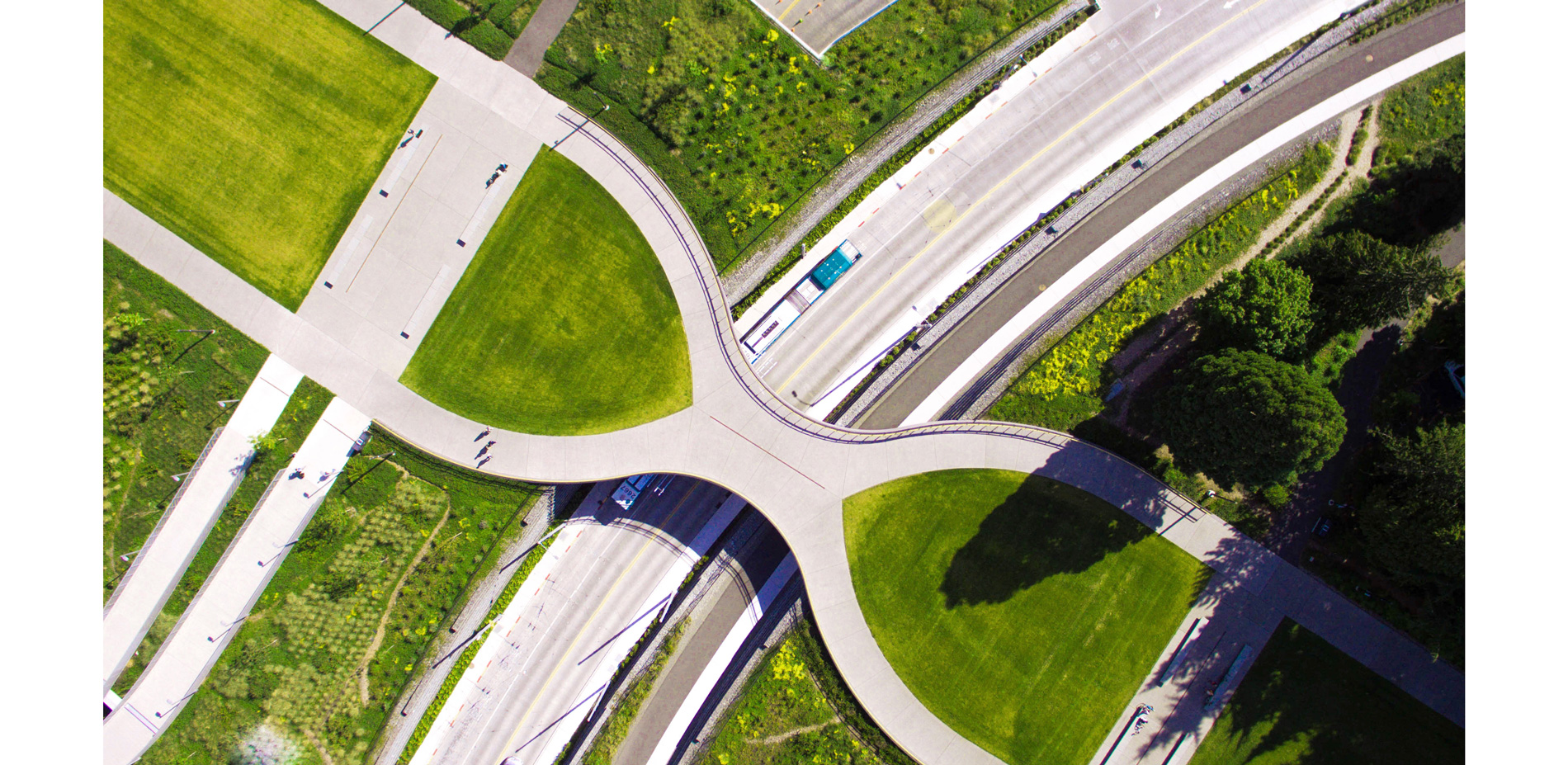 Aerial view of the Pedestrian Land Bridge