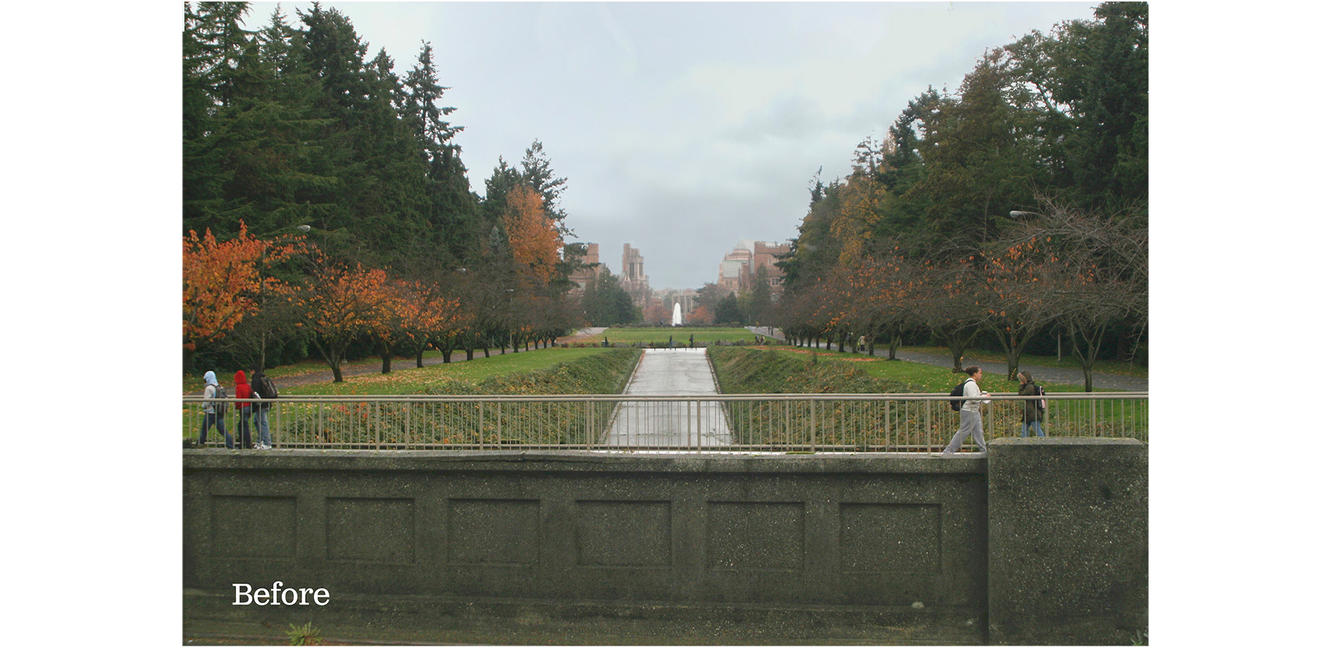 Before view looking toward Drumheller Fountain (reference photo taken on an early site visit)