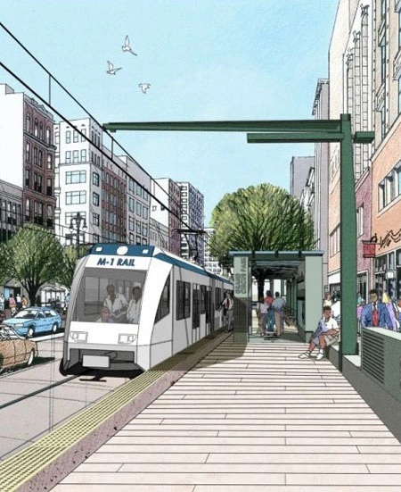 Rendering of M-1 Streetcar line, Woodward Avenue / Next City 