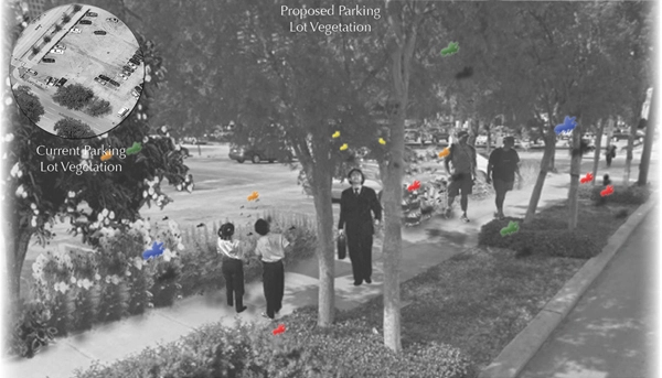 Existing vs. proposed parking lot image: Danielle Bilot