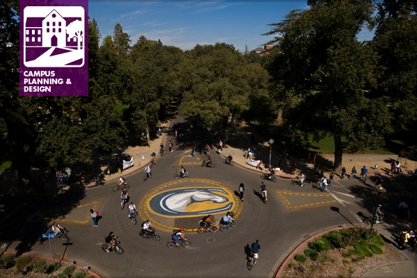 UC Davis bike circle at Shields Avenue and West Quad Street image: UC Davis Strategic Communications