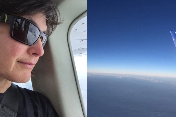 Me glued to the window, looking out at the curve of the earth image: Lisa Bailey