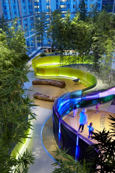 Night view of the Crown Sky Garden from the Tree House - 2013 General Design Honor Award Winner image: George Heinrich Photography
