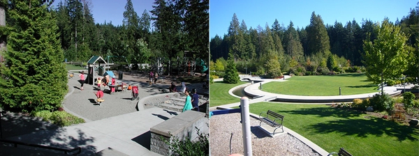 A playground within preserved trees (left), and Smith Park (right) image: Cynthia Girling
