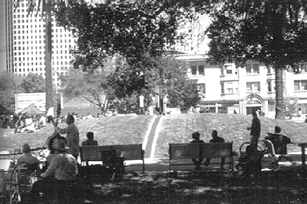 Lafayette Square Park - visual separation allows many different users to enjoy the park in separate spaces and to avoid others with whom they might conflict. image: Hood Design