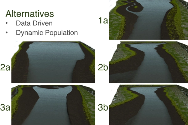 Dynamically updated habitat visualization created with GIS data in Visual Nature Studio to depict current conditions and those with sea level rise image: KTU+A