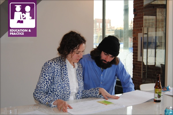 Portfolio Workshop:  Kathleen King (Design Workshop) and Adam Carreau (CU-Boulder ENVD, Senior) image: joni m. palmer