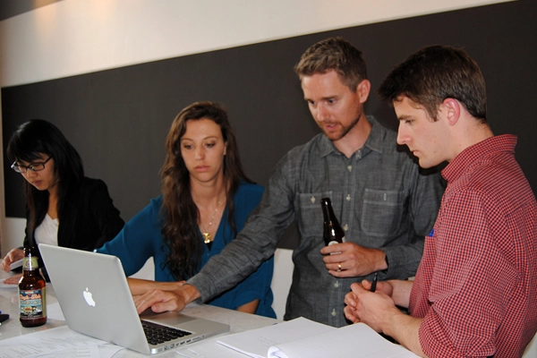 Portfolio Workshop:  Robb Berg and  Sarah Cawrse (Design Workshop), and Grayson Grayson O'Roark (CU-Boulder ENVD, Senior)   image: joni m. palmer