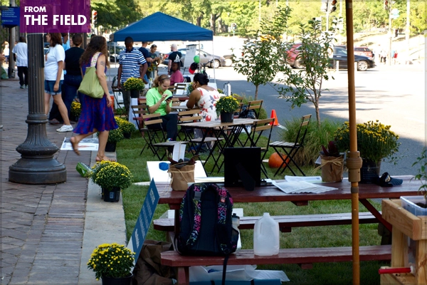 A cluster of parklets on Pennsylvania Avenue in Washington, DC organized by the Council of the District of Columbia, DC UrbanGreens, Living Classrooms, the Anacostia Watershed Society, the Nature Conservancy, Washington Area Bicyclist Association, and Washington Parks & People for PARK(ing) Day 2015 image: Alexandra Hay