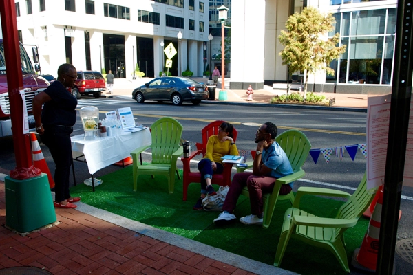 The American Public Health Association's parklet featured a hydration station and other resources image: Alexandra Hay
