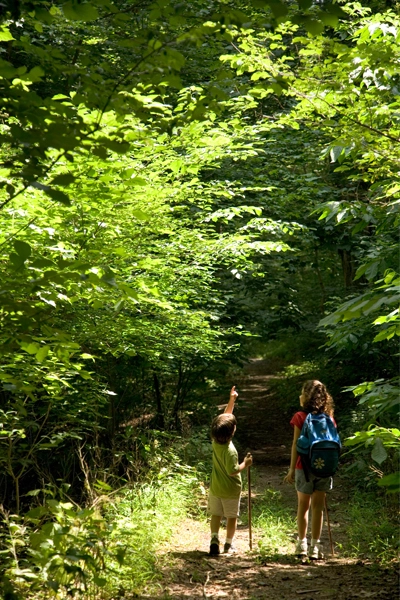 Children walking on a wooded path image: USFWS photo by Steve Hillebrand via the Every Kid in a Park media kit