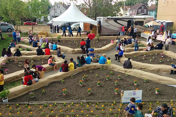 Converting a vacant parking lot into an Italian inspired plaza for Akron's first Better Block image: Jason Roberts