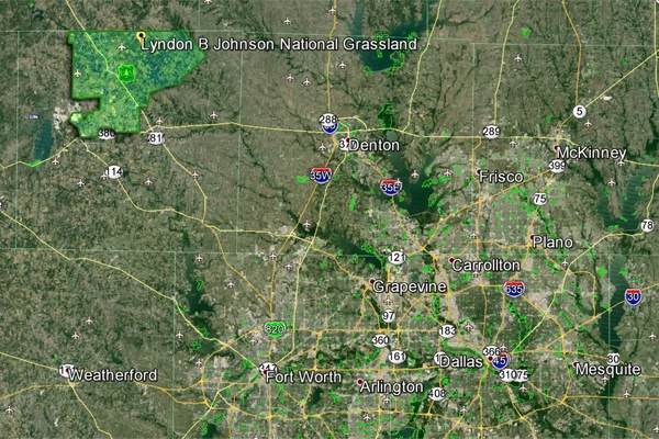Figure 3: Location map for Caddo-LBJ National Grassland from Google Earth image: Google Earth / David Hopman