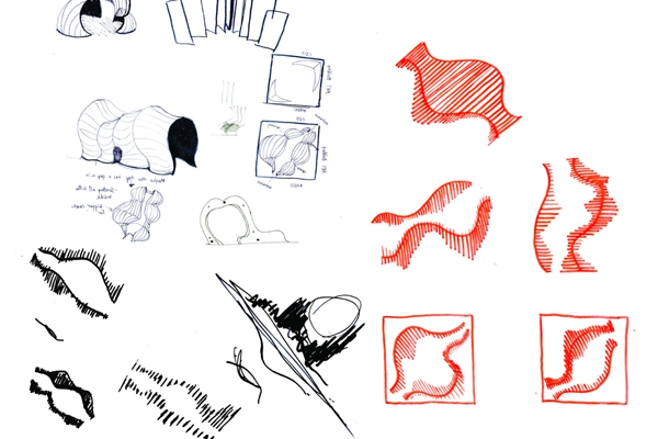 Peritoneum. Sketches. Each student expressed their own design ideas and, as a team, discussed and narrowed down to a final design. – 2012 Award of Excellence Winner for Student Collaboration image: Tim Trumble and Anna Christy