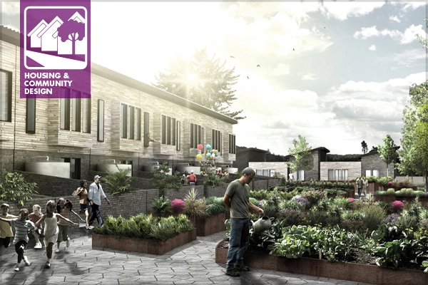 Living Deanwood is a living building design Washington, DC’s historic Deanwood neighborhood. The project features 10 affordable homes, a community garden, a pocket park, and a community center. image: Christopher Winnike, AIA, Brittany Williams, AIA, and Eric Hull / courtesy of the American Institute of Architects