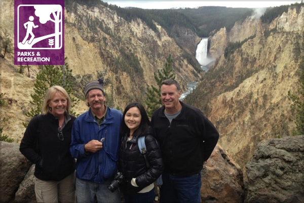 Yellowstone National Park, the most famous and the first National Park - this photo captures the namesake yellow rock outcroppings and picturesque falls that captivated Thomas Moran and William Henry Jackson in the 1800’s. Left to right: Jana McKenzie, FASLA, Joe McGrane, Ran Ran, Craig Coronato, FASLA, Logan Simpson. image: Craig Coronato, FASLA