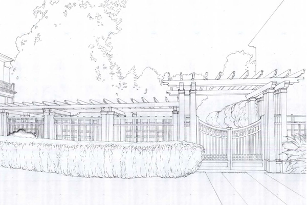 View looking north, Meyers House and Garden, Alameda, CA image: drawn by Mollie Sitzer