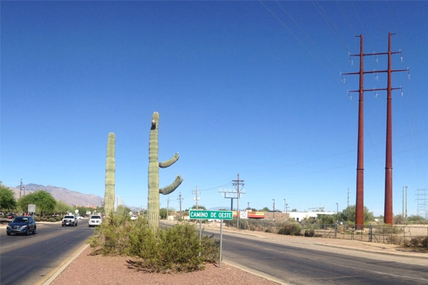 Figure 2: Ina Road, just east of the Interstate 10 exit. Twin poles on the right are replacing the older lattice structures. image: Ellen Alster